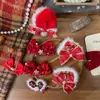 Novo Estilo Coreano Vermelho Ano Novo Doce Laço Grampo de Cabelo Tecido Feito à Mão Crianças Lateral Franja Quebrada Presilha para Mulheres
