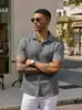 Camisa social masculina casual de manga curta, com botões, elasticidade em quatro direções, sem amassar, para uso transfronteiriço, camisa formal de verão, elástica, não precisa passar