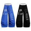 Calça Scimitar para Paraquedista com Estampa de Letra Manuscrita Digital Starburst para Homens, Novo Estilo de Primavera Calça Longa Casual Solta de Perna Larga para Mulheres, Tendência