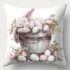 Fronha de Travesseiro Cruzada Nova de Páscoa com Cesta de Flores e Design de Coelho, Capa de Almofada Atmosférica para Decoração de Casa para Sofá