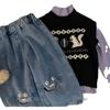 Pantalones vaqueros de estilo occidental para niñas, de primavera y otoño, con personalidad infantil, estilo coreano moderno, con dibujos animados rotos, para celebrar Internet, de moda y pierna ancha.
