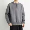 Estilo Old Money Americano Tricô Patchwork Falso de Duas Peças Gola Henley Masculino Solto Casual Versátil Roupa de Lã
