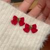 Brincos de Laço Vermelho Femininos Outono e Inverno 2024 Nova Chegada Brincos de Nicho Sentido Avançado Brincos Elegantes de Ano Novo
