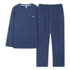 Pijama de algodón puro para hombre, nueva colección primavera/otoño 2026, ligero, manga larga, diseño simple, talla grande, adecuado para usar en casa o como ropa de exterior