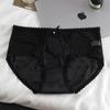 Roupa Íntima Feminina Doce Renda Malha Vazada Laço Algodão Puro Virilha Calcinhas Femininas Respiráveis e Xadrez