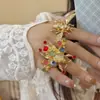 Anillo Abierto de Metal de Latón Vintage Sellado con Mariposa Incrustada de Diamante con un Estilo de Alta Gama