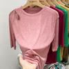Camiseta de Manga Corta de Seda de Hielo Europea para Mujer, Moderna, Holgada, de Verano, con Cortes, Hombros Descubiertos, Delgada, con Diseño de Nicho