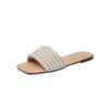 Pantuflas de Talla Grande para Comercio Exterior para Mujer 2023 Verano para Exterior Fondo Plano Pedrería Perla Pantuflas 35-43 Pantuflas de Playa