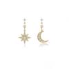 Pendientes de menisco con estrellas asimétricas y aguja de plata S925, versión coreana, con diseño de diosa delgada roja de red, con brillo, al por mayor