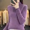 Suéter de Punto Delgado Adelgazante para Mujer, Color Sólido, Costilla, Cuello Medio Alto, Terciopelo Andy, Pedrería, Nuevo de Primavera