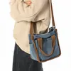 Nova Bolsa de Mão Color Block Japonesa e Coreana Bolsa Tote Pequena de Jeans Casual Retrô Bolsa de Ombro Único Transversal da Moda Tendência Feminina