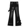 Pantalones de Mop Estilo Americano Retro Negro con Correa de Mariposa Micro Acampanados para Mujer Verano Delgados Nicho Cintura Alta Ajustados