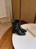4-7 Opcional Otoño/Invierno 2026 Botines Elásticos Ajustados de Piel con Punta Cuadrada y Tacón Grueso Estilo Coreano para Mujer Cremallera Trasera