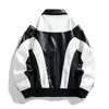 Chaqueta de Cuero para Pareja Estilo Coreano para Hombre Chaqueta Juvenil Holgada Tendencia Empalme Color Contrastante para Mujer Retro Atractivo Solapa Motocicleta