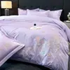 Conjunto de quatro peças de bordado em algodão puro, capa de edredom e fronhas bordadas 100% algodão, adequado para todas as estações, lavável à máquina, cama de casal, roupa de cama para casa