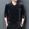 Sudadera Fina de Terciopelo Estilo Primavera y Otoño 2026 para Hombre, Top Holgado Estilo Coreano, Camiseta de Manga Larga con Cuello en V para Hombres de Mediana Edad y Jóvenes