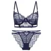 Comércio Exterior Mais Vendido Sexy Francês Ultra Fino Bordado Floral Renda Conjunto de Lingerie para Mulheres com Seios Grandes, Faz o Peito Parecer Menor, Conjunto de Sutiã Anti-Queda