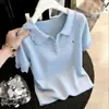 Tejido de punto con empalme de encaje de manga corta a la moda para mujer 2026 Verano Nuevo Estilo Coreano Suave y Rejuvenecedor Camiseta Básica
