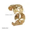 JUSTOP Moda Europeia e Americana Pulseira Banhada a Ouro Real Pulseira de Aço Inoxidável Dourado Pulseira com Padrão de Folha de Ginkgo Vazada