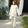 M355 # Roupa Feminina Turca Transfronteiriça Outono e Inverno Novo Conjunto de Suéter Moda Cor Color Block Calça Wide Leg Conjunto de Duas Peças Tricot