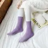 Meias Femininas Longas de Inverno, Espessadas e Forradas com Lã, Série Roxa, Estilo Japonês, Meias Quentes para Dormir, Meias de Meia-Perna para Outono e Inverno