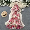 Vestido Maxi Floral sin Mangas de Cuello Halter Estilo Resort Francés para Mujer 2026 Otoño Cintura Alta Falda Línea A Delgado Elegante