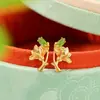 Brincos Studs de Flor Fresca Elegantes em Prata Esterlina S925 Banhada a Ouro com Jaspe Hetian - Brincos Exquisitos Versáteis Yuebao Jewelry
