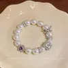 Perla Lunar Morada~Pulsera de Perlas con Cuentas en Forma de Corazón Estilo Corte Francés Pulsera Elegante con un Diseño Único para Mujeres