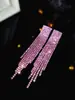 Pendientes Largos con Borlas de Diamantes Super Brillantes Populares Europeos y Americanos para Mujer, Pendientes de Joyería para Orejas Elegantes de Alta Gama con Pedrería