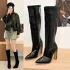 Zapatos de pasarela tacón grueso no por encima de la rodilla botas de mujer tacones altos botas ajustadas botas altas talla grande 2026 nuevo estilo hasta la rodilla punta fina tacones altos