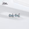 Brincos de tarracha Prata 925 Esterlina Laço de Fuga Estilo Menina Desenho Animado Doce Brincos Fofos Brincos de Diamante Azul Em estoque