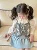 Camisola de Punto para Niña Estilo Coreano de Nicho, Camisola con Lazo para Bebé Estilo Miu, Camiseta sin Mangas Gris Estilo Preppy