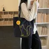 Bolso de lona bordado de gato original, simple y versátil, nuevo estilo coreano ins de gran capacidad para el día a día, de algodón puro, para llevar al hombro
