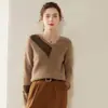 26 Colores Otoño/Invierno Bloque de Color Cuello en V Sarga Suéter Coreano para Mujer Adelgazante Elegante para el Trabajo Cachemira Jersey Tejido Manga Larga