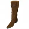 Botas Longas de Salto Grosso Suede Bico Fino Femininas First Encounter Coleção Outono/Inverno 2026 Novo Estilo Duas Formas de Usar Botas de Moda de Cano Alto Botas Acima do Joelho