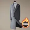 Casaco de lã masculino para outono e inverno, sobretudo longo de lapela dupla acima do joelho com forro removível de plumas de ganso