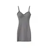 Camisón sexy de modal gris estilo puro deseo, ajustado, tipo bodycon, con encaje y copas en el pecho para estar en casa
