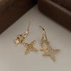 Aretes Brillantes Estrellados con Diamantes, Exquisitos Aretes Largos de Borla con Cruz, Nicho Sencillo, Versátiles y de Alta Gama