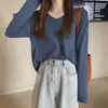 Suéter de Punto Holgado de Manga Larga Estilo Coreano Relajado para Mujer en Otoño e Invierno, Top Suave y Dulce con Cuello en V