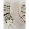 Nuevos Calcetines Fair Isle Color Crema, Calcetines de Media Pantorrilla para Otoño e Invierno, con Moño, Modernos y Cálidos, Calcetines Slouch de Longitud Media