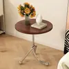 Mesa auxiliar nórdica de acero inoxidable con veta de madera de cerezo, forma redonda, diseño simple para sala de estar, mini mesita de noche