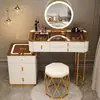 Penteadeira inteligente para quarto com carregamento sem fio, estilo ins de luxo leve, minimalista moderno, gavetas multifuncionais de madeira maciça de pinho