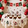 Tema de Pingüino Navideño Banner de Tirar de Cumpleaños Estilo Divertido Infantil Banner de Letras Decoraciones Colgantes en Espiral Adornos para Cupcakes