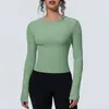 Nuevo top de yoga redondo sin costuras transfronterizo, camiseta deportiva transpirable de manga larga personalizada para mujer para exteriores, venta al por mayor de ropa para fitness