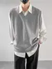 Colete de tricô sem mangas estilo coreano folgado para outono para homens, jaqueta colete suéter V-neck da moda