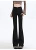 Jeans de Lana con Borde Micro-Deshilachado para Mujer 2024 Principios de Otoño Nueva Onda Negro Cintura Alta Elásticos Ajustados Slim Look Pantalones Acampanados