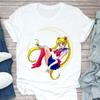 Camiseta blanca de manga corta con estampado de luna para jovencita guerrera, ropa de mujer para comercio exterior transfronterizo, wish/ebay