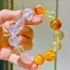 Pulsera de Cristal Blanco Leche Natural de Alta Calidad, Cuarzo Rosa, Citrino Limón, Flor de Pegamento, Pulsera Multi-Tesoro
