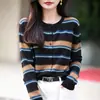 Cárdigan de Punto Rayas Bloque de Color Retro para Mujer Otoño Invierno Petite Suéter Chaqueta Corta Holgada Adelgazante Abrigo Cálido