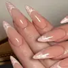 24 piezas Rosa Nude Degradado Rosa Perla Uñas Portátiles Francesas Forma Almendra Suave Hada Puntas de Uñas Postizas